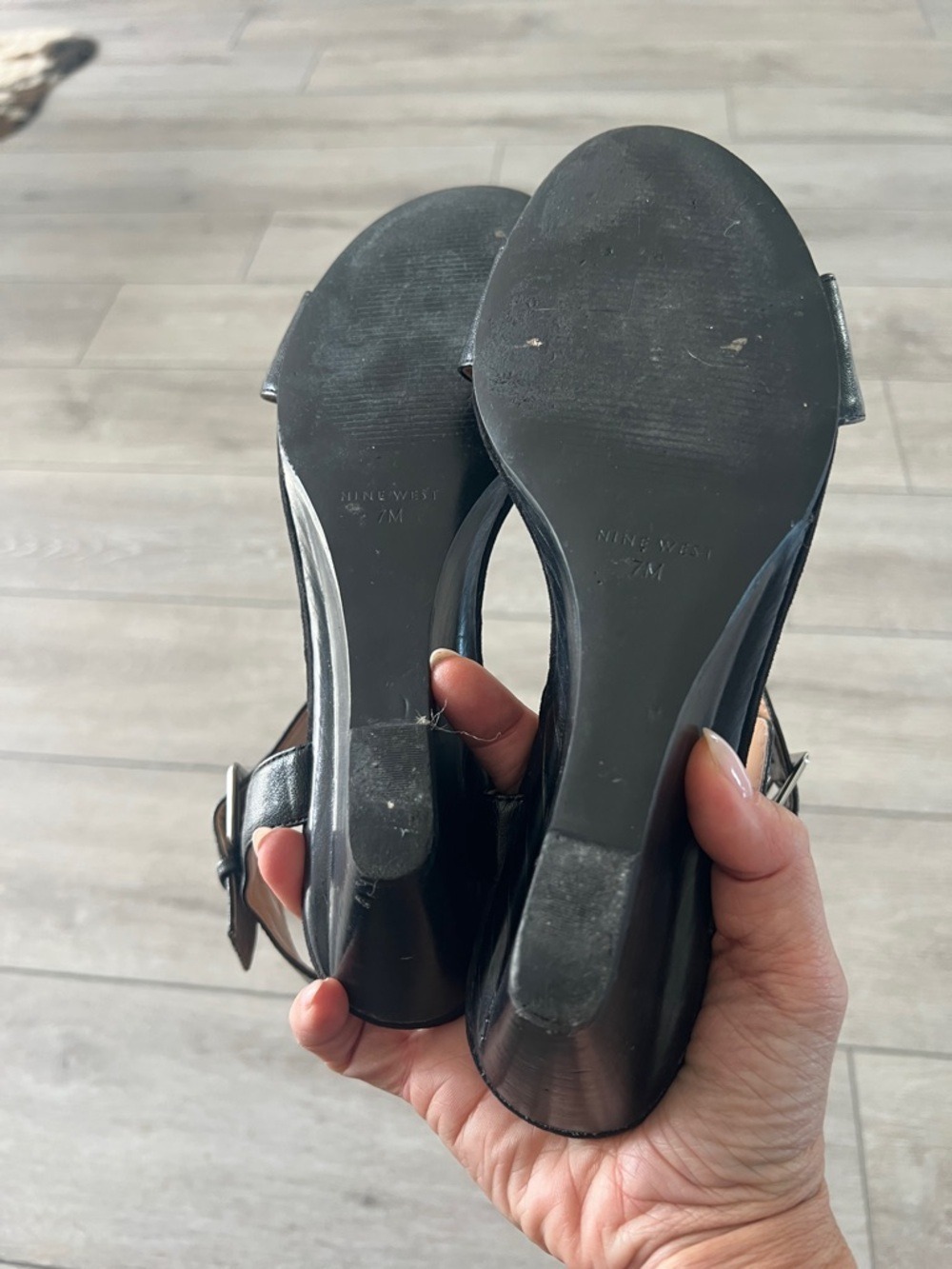 Nine West black Leather Ankle-Strap Wedge Sandals size 7 - Picture 7 of 10
